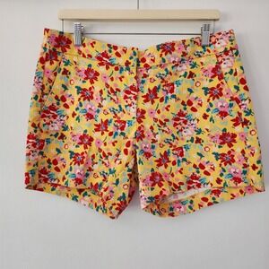 J. Crew yellow red floral shorts chino‎ womens size 8